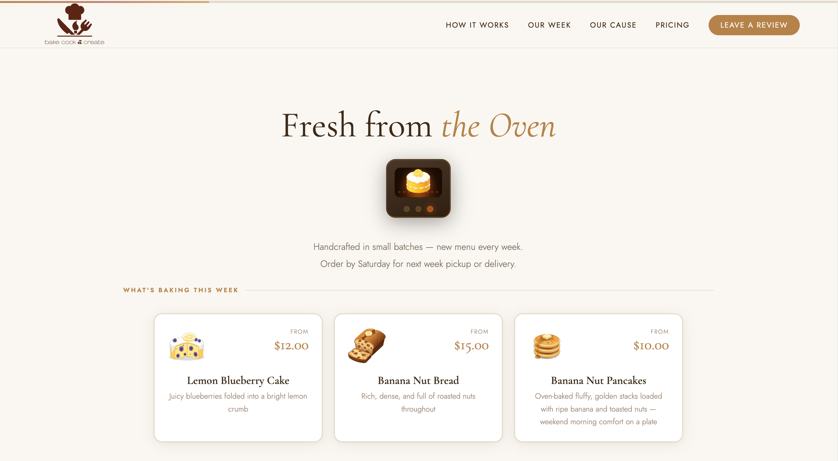 BCC order landing page — Fresh from the Oven
