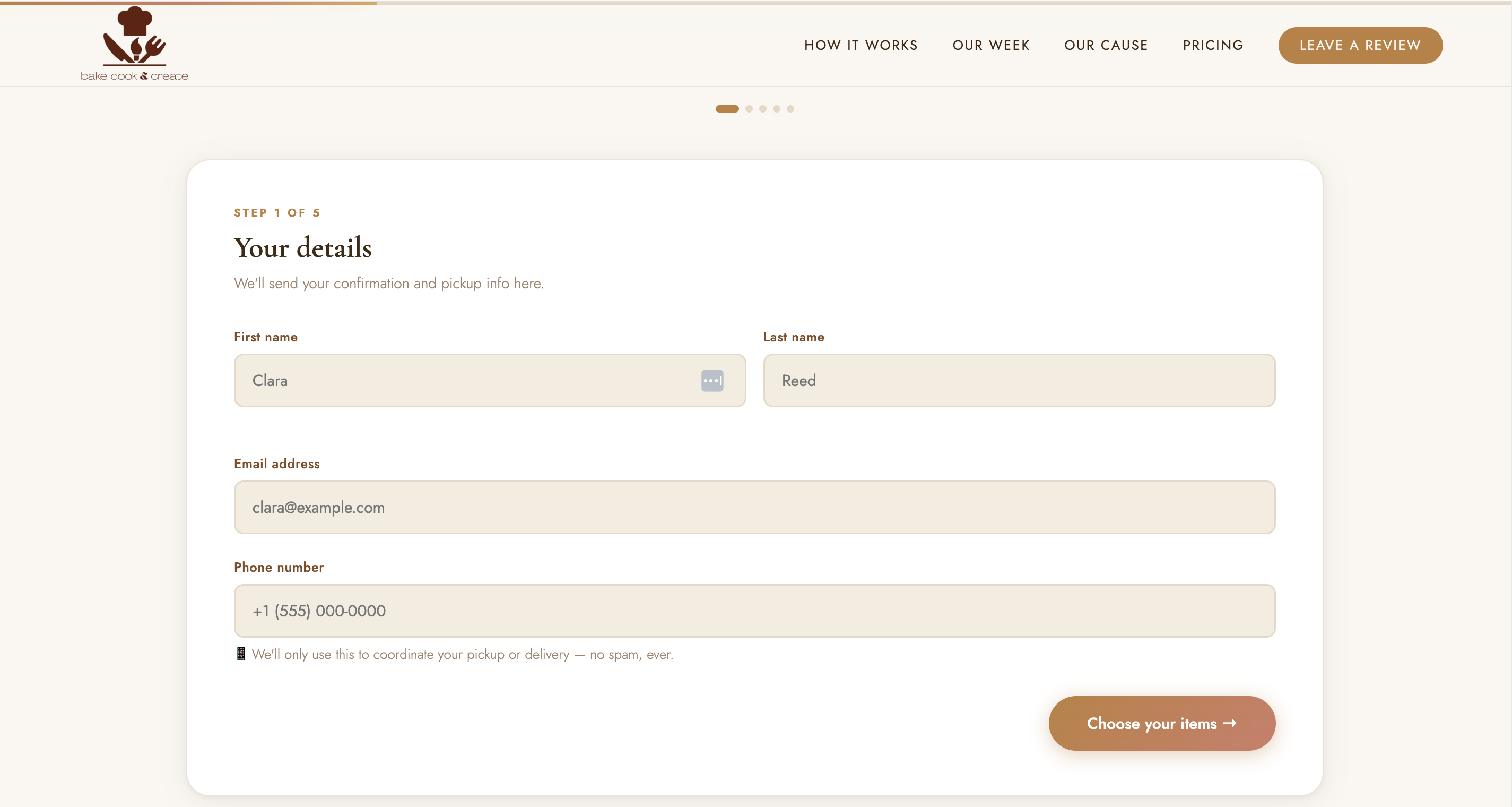 Order form step 1: your details