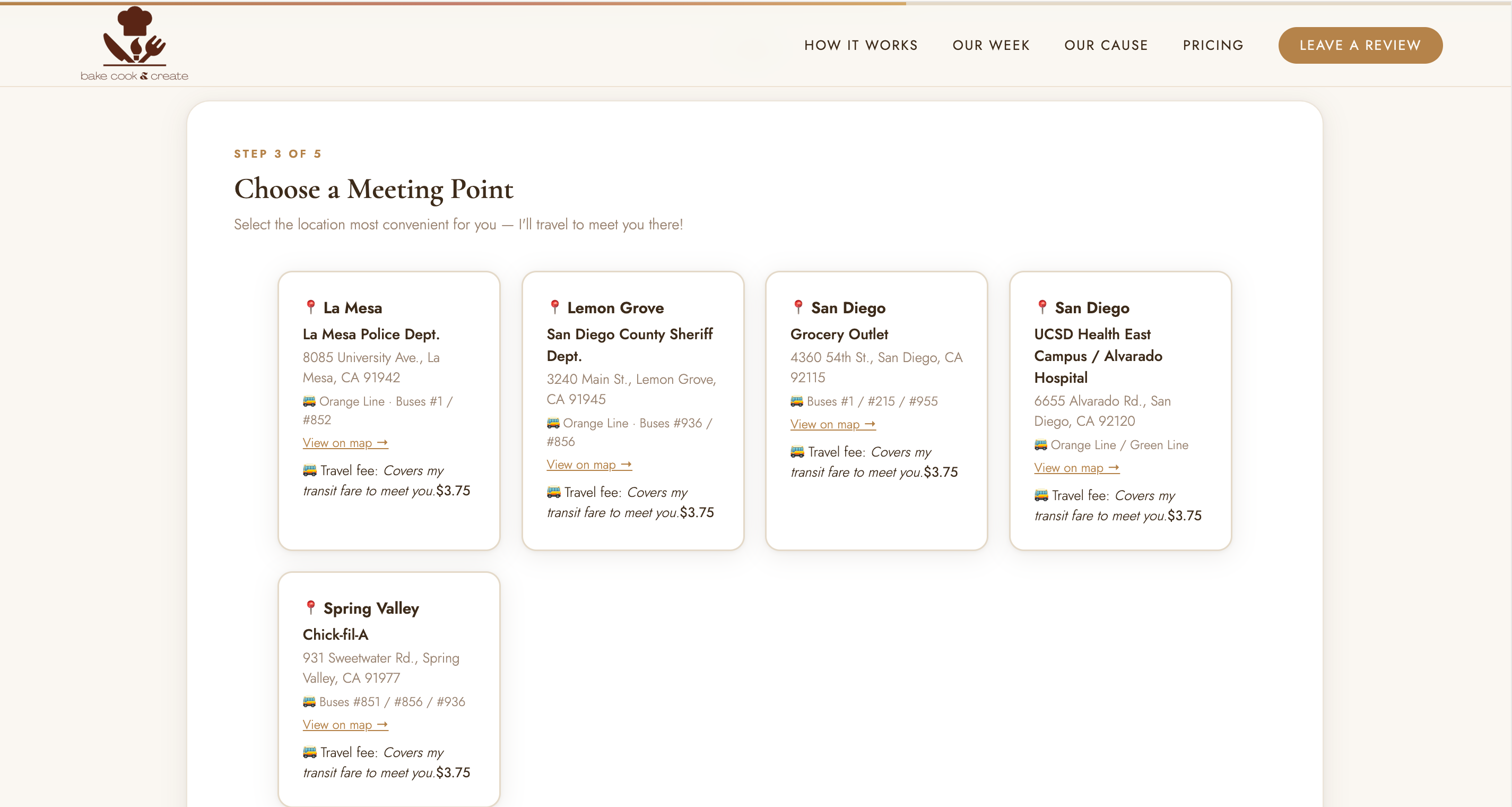 Order form step 3: choose a meeting point